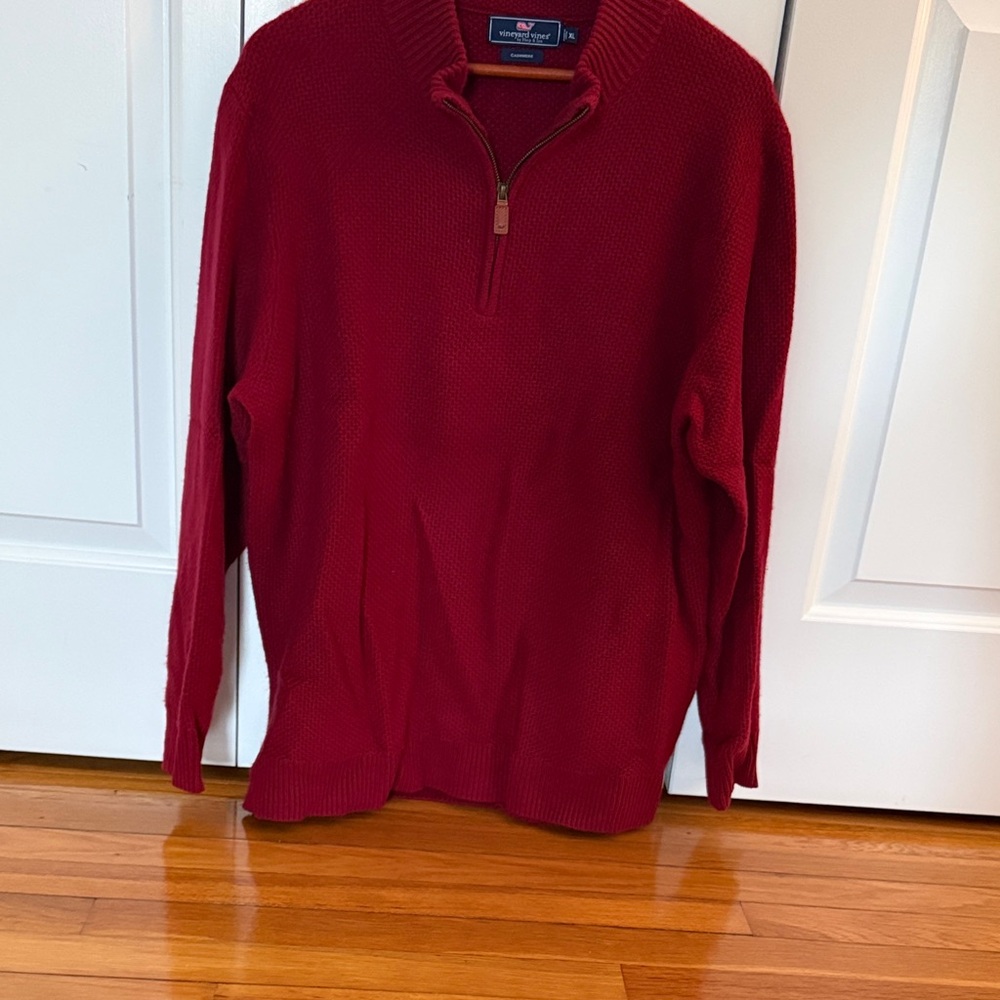 Vineyard Vines Men’s 100% Cashmere Red Quarter-Zip Sweater